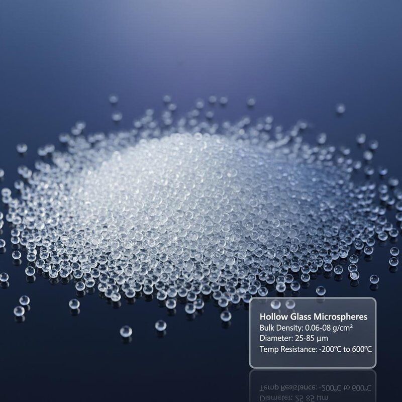 バルク密度0.06-0.08、直径25-85μm、耐熱温度-200℃～600℃の中空ガラスマイクロバルーン